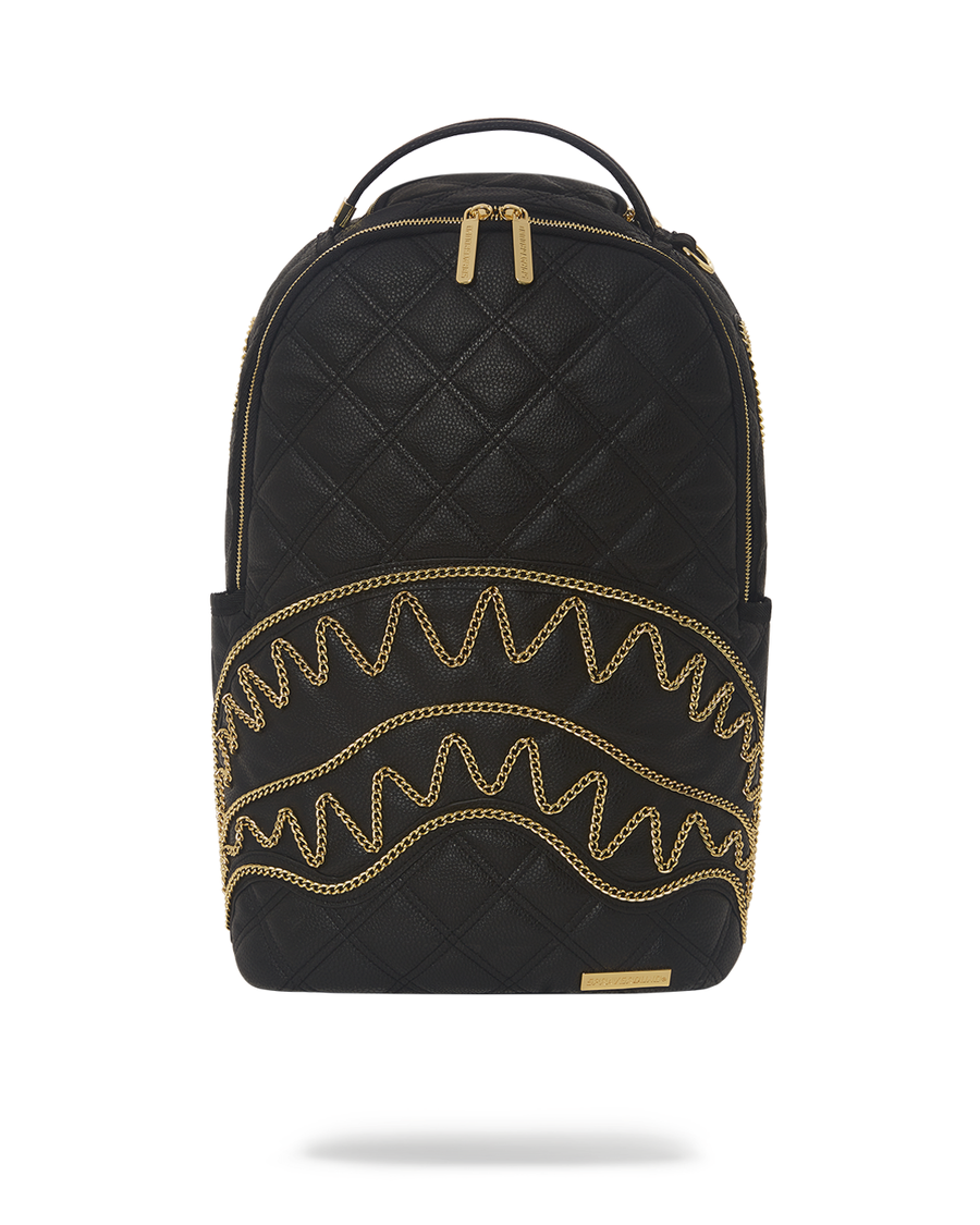 Sprayground Noir Quilt Gold Chain Shark Sac à Dos (dlxv)